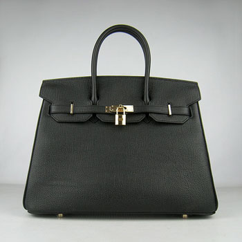 Hermes Birkin 35Cm Cattle Skin Stripe Handbags Black Gold